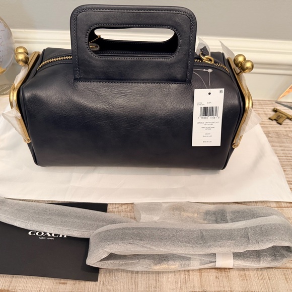 Coach Double Entry Kisslock Satchel Black - NWT, Dust bag - LIMITED RE-EDITION - Picture 1 of 3
